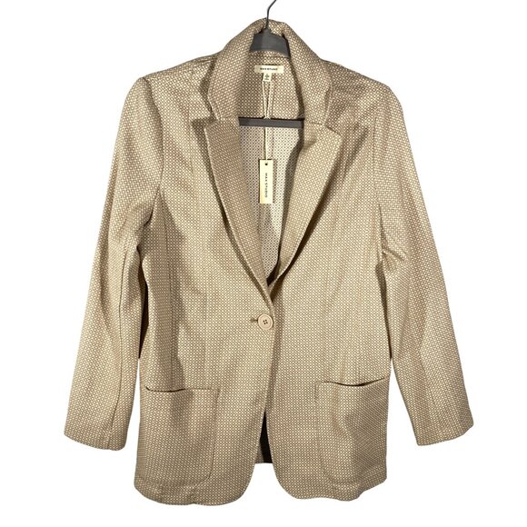 NWT Max Studio Womens Taupe & White Diamond check Patterned Blazer Jacket Size L - Picture 1 of 11